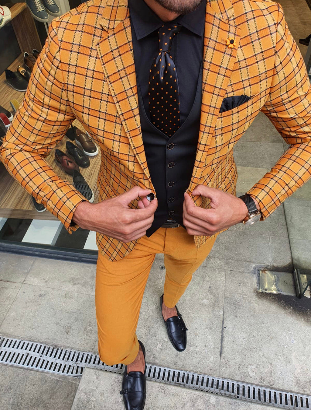 Tommy Mustard Slim Fit Plaid Suit-baagr.myshopify.com-suit-BOJONI