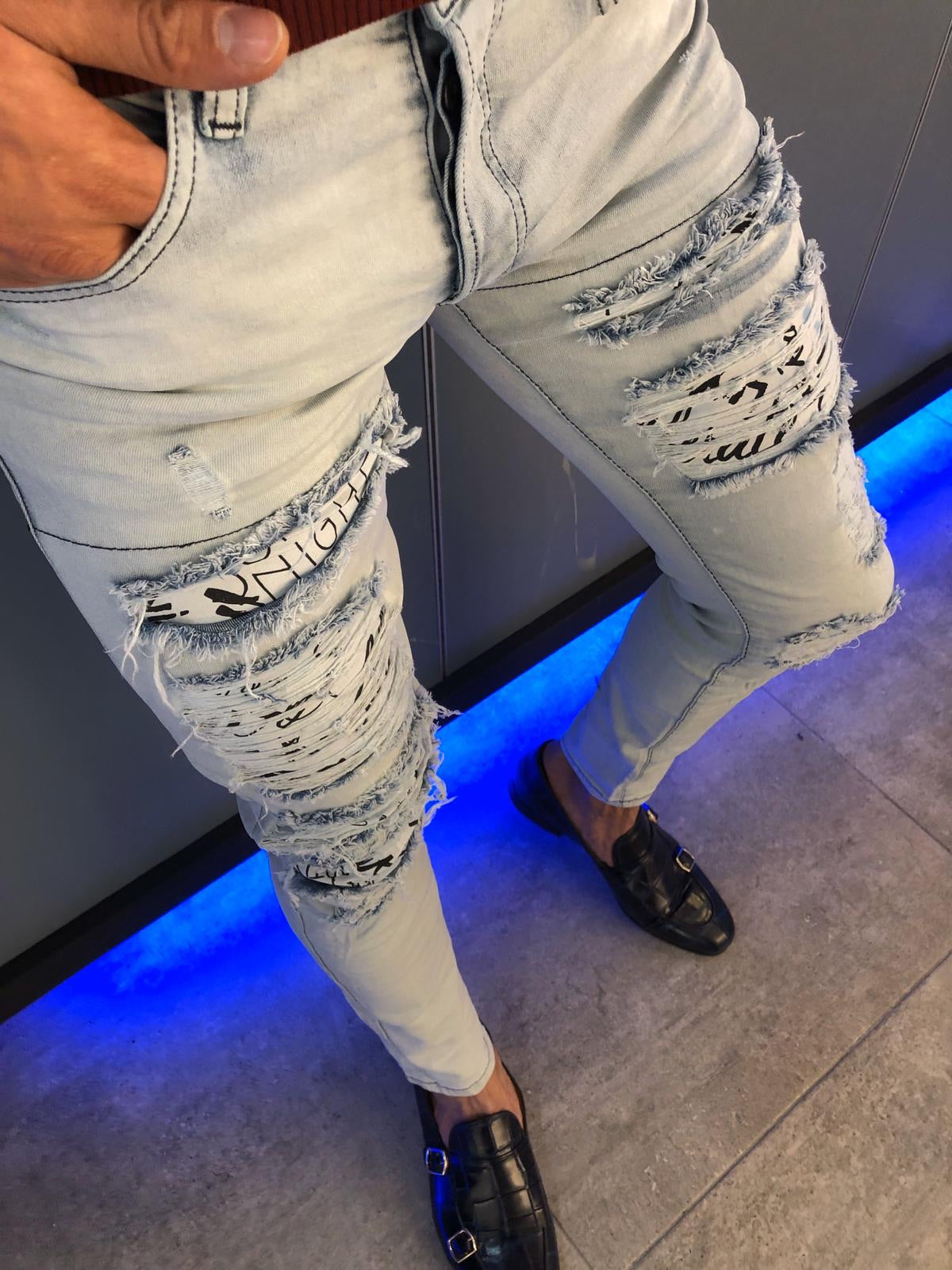 Paco Slim-Fit Ripped Jeans White-baagr.myshopify.com-Pants-BOJONI