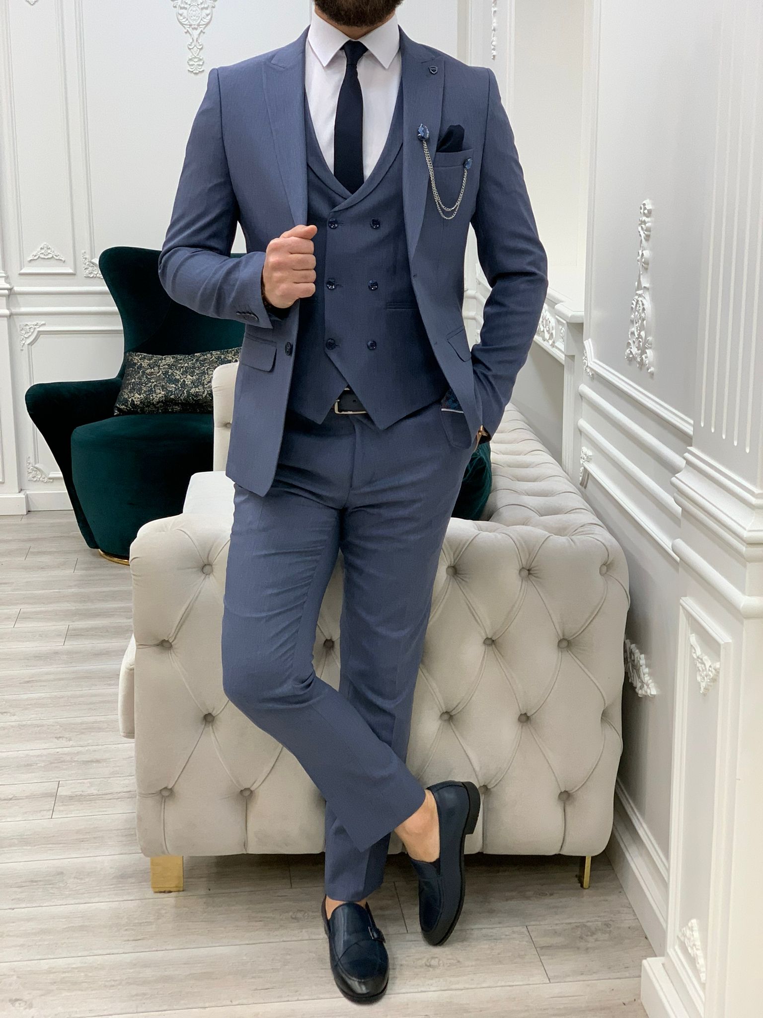 Bojoni Stefano Blue Slim Fit Suit