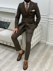 Rosario Brown Slim Fit Double Breasted Plaid Suit-baagr.myshopify.com-1-BOJONI
