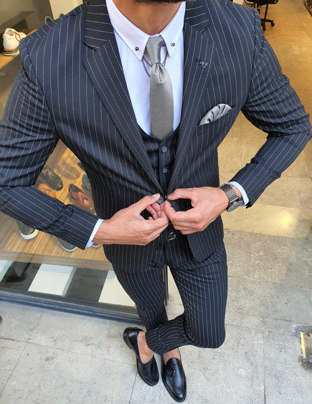 Reno Black Slim Fit Pinstripe Suit-baagr.myshopify.com-suit-BOJONI