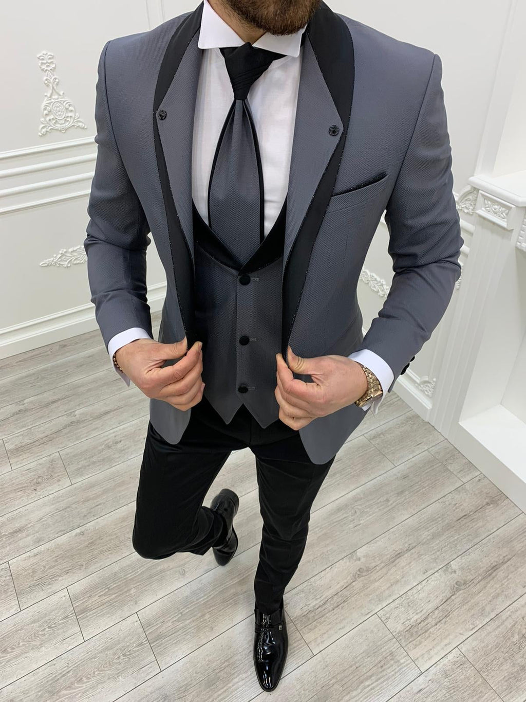 Napolia Royal Gray Slim Fit Tuxedo-baagr.myshopify.com-1-BOJONI