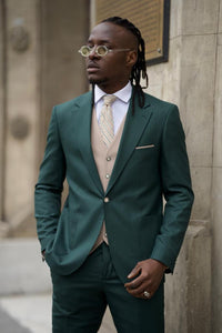 Bojoni Shagori Slim Fit Striped Green  Suit