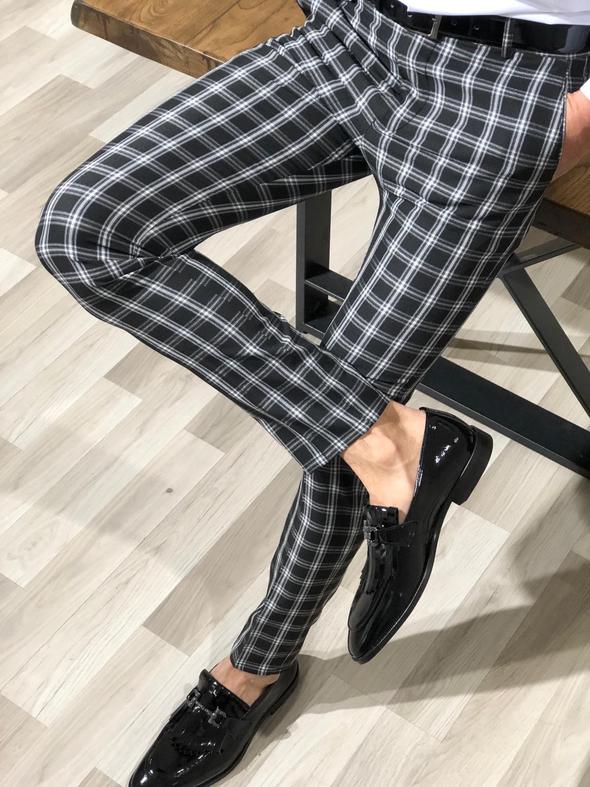 Ferrar Plaid Black Slim Pants-baagr.myshopify.com-Pants-BOJONI