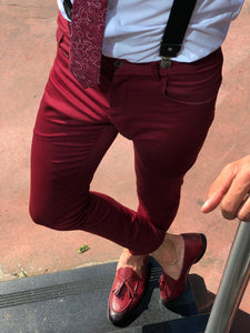 Major Slim-Fit Cotton Pants Claret red-baagr.myshopify.com-Pants-BOJONI