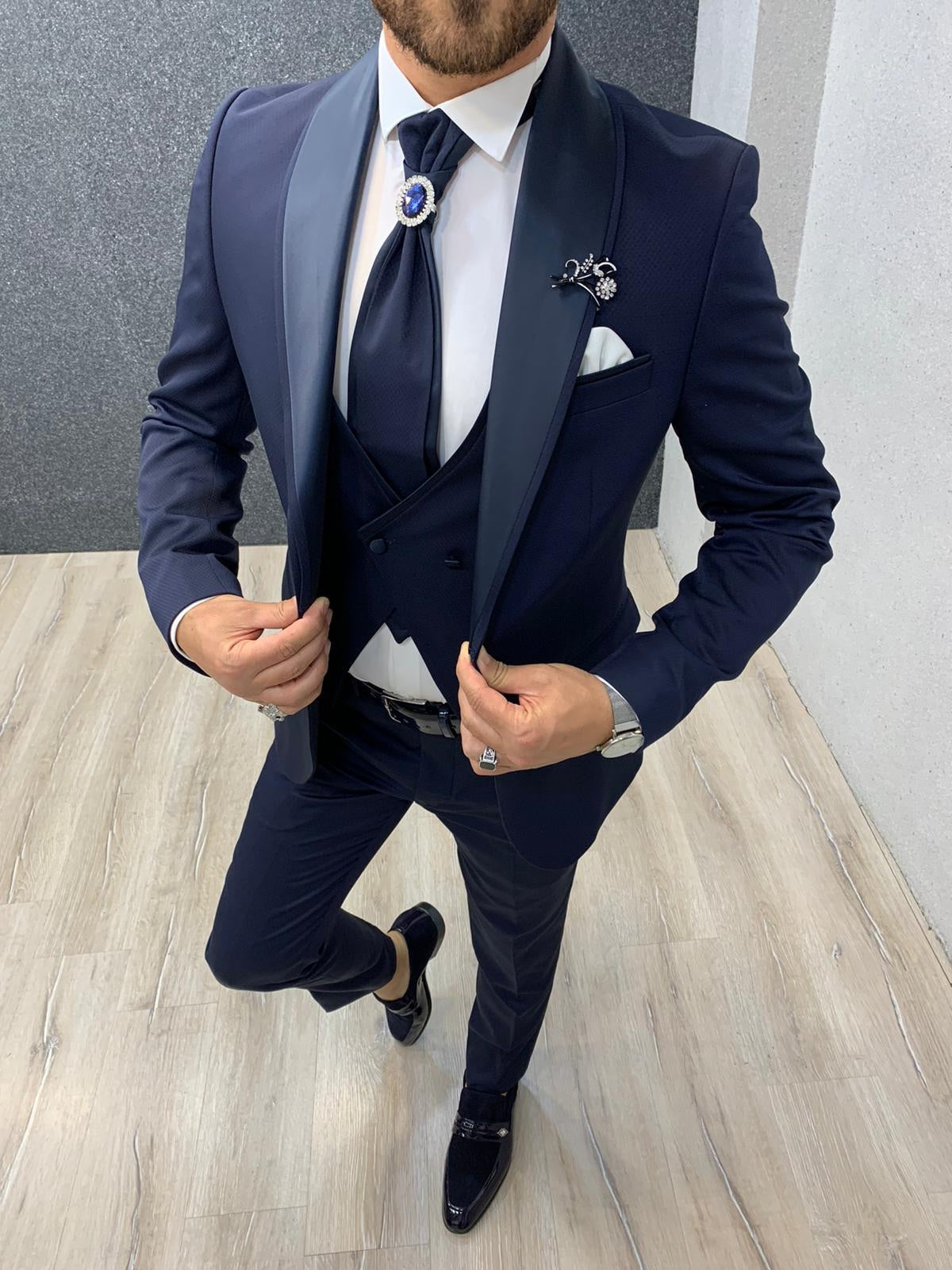 Lanso Slim Fit Tuxedo Navy Blue-baagr.myshopify.com-1-brabion