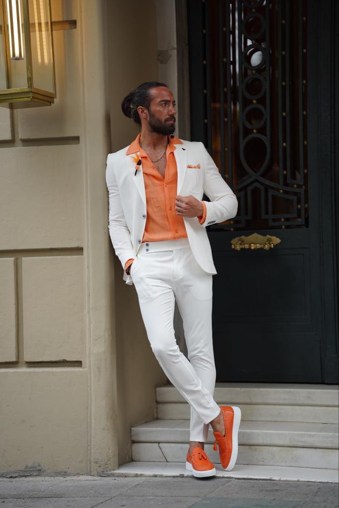 Bojoni Serra White Slim Fit Combination Suit