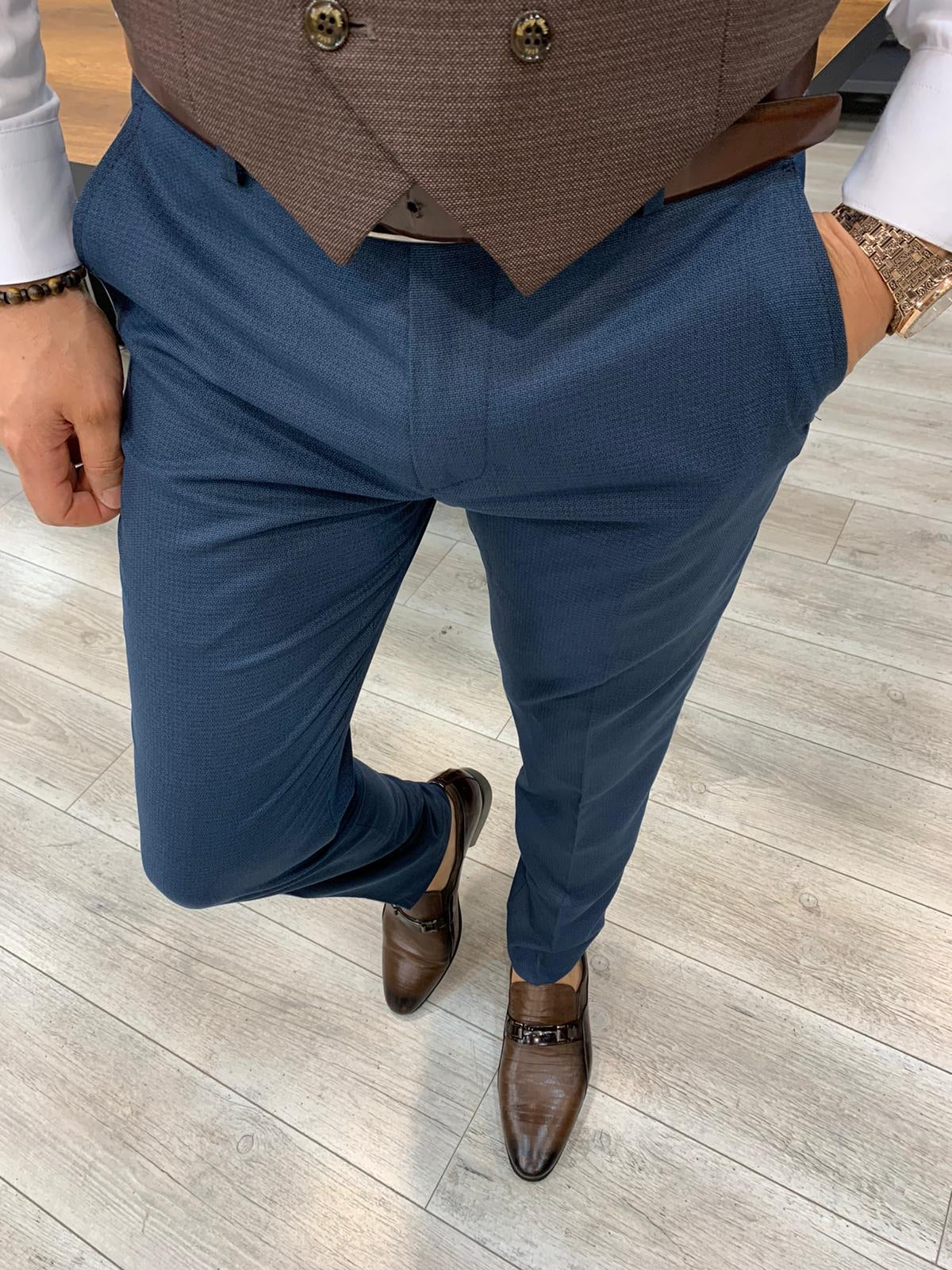 Concord Navy Blue Slim Fit Plaid Suit-baagr.myshopify.com-1-BOJONI