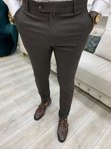Serra Coffee Slim Fit Striped Pants-baagr.myshopify.com-Pants-BOJONI