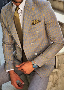 Bojoni Yellow Slim Fit Pinstripe Double Breasted Suit-baagr.myshopify.com-suit-BOJONI