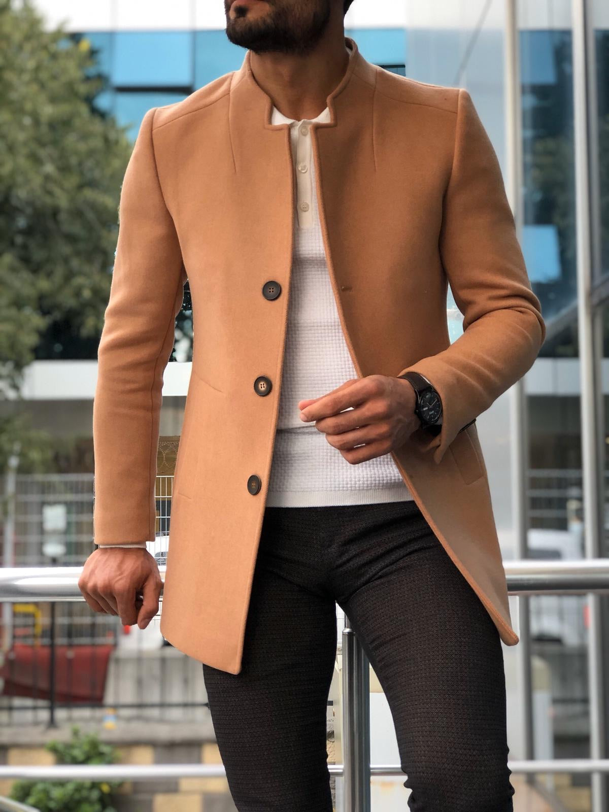 Slim-Fit Wool Coat Camel-baagr.myshopify.com-Jacket-BOJONI