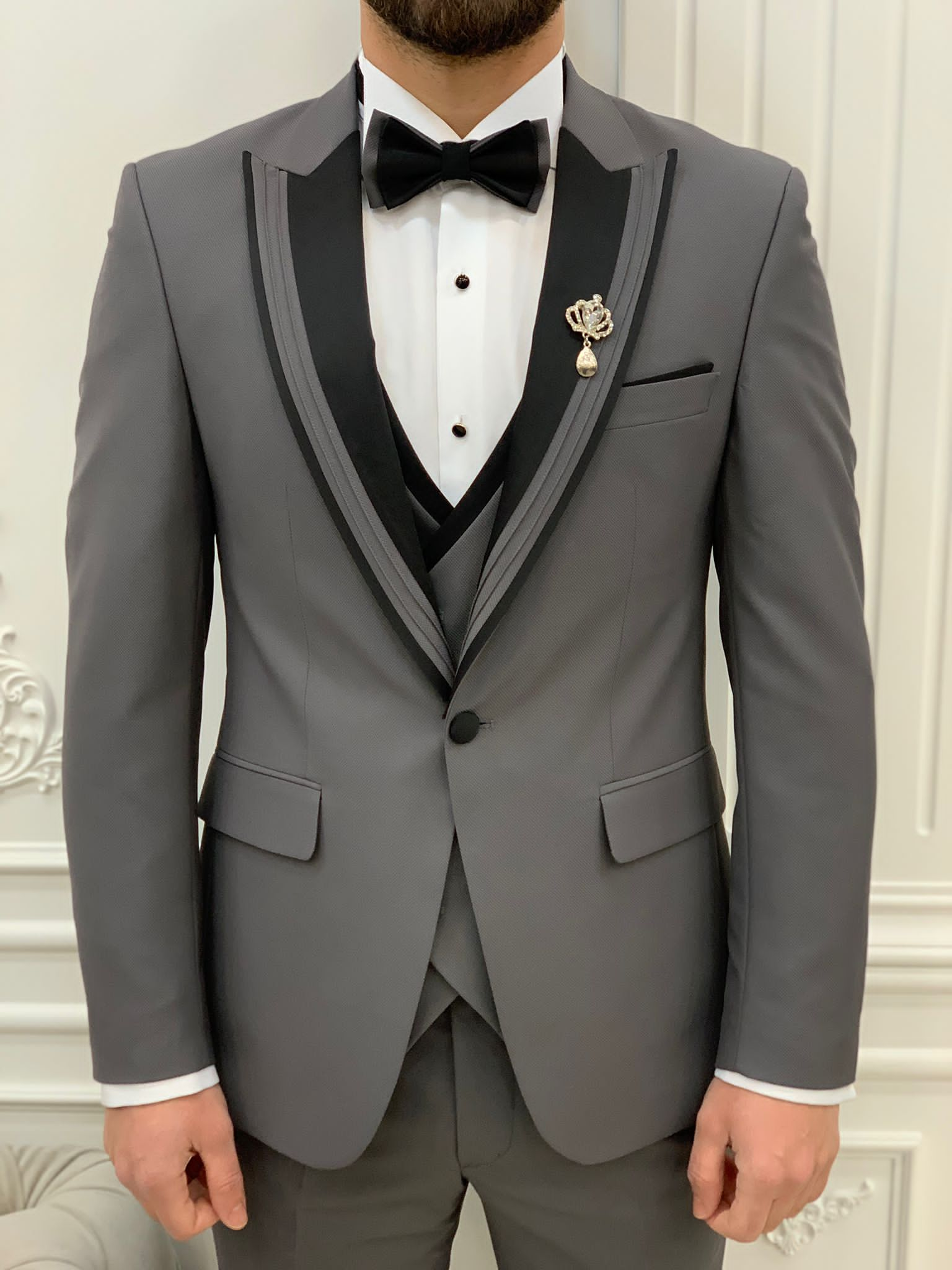 Bojoni Tishko Gray  Slim Fit Tuxedo