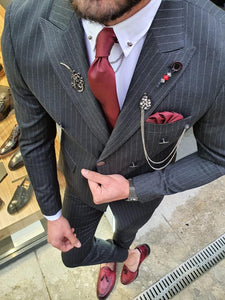 Olympia Black Slim Fit Double Breasted Pinstripe Suit-baagr.myshopify.com-suit-BOJONI