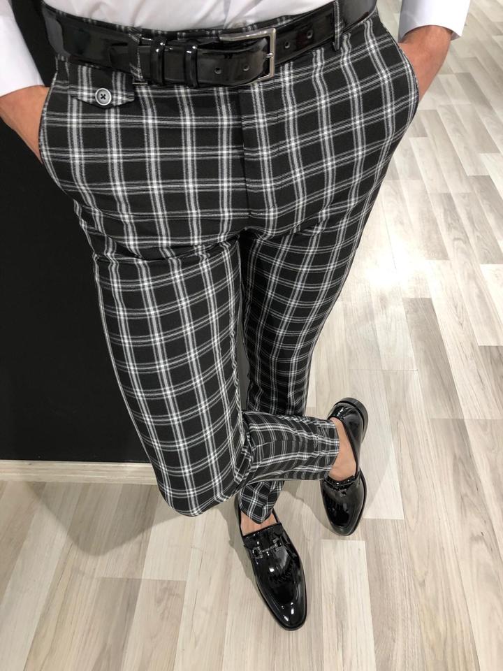 Ferrar Plaid Black Slim Pants-baagr.myshopify.com-Pants-BOJONI