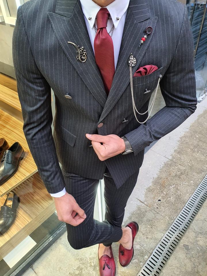 Olympia Black Slim Fit Double Breasted Pinstripe Suit-baagr.myshopify.com-suit-BOJONI