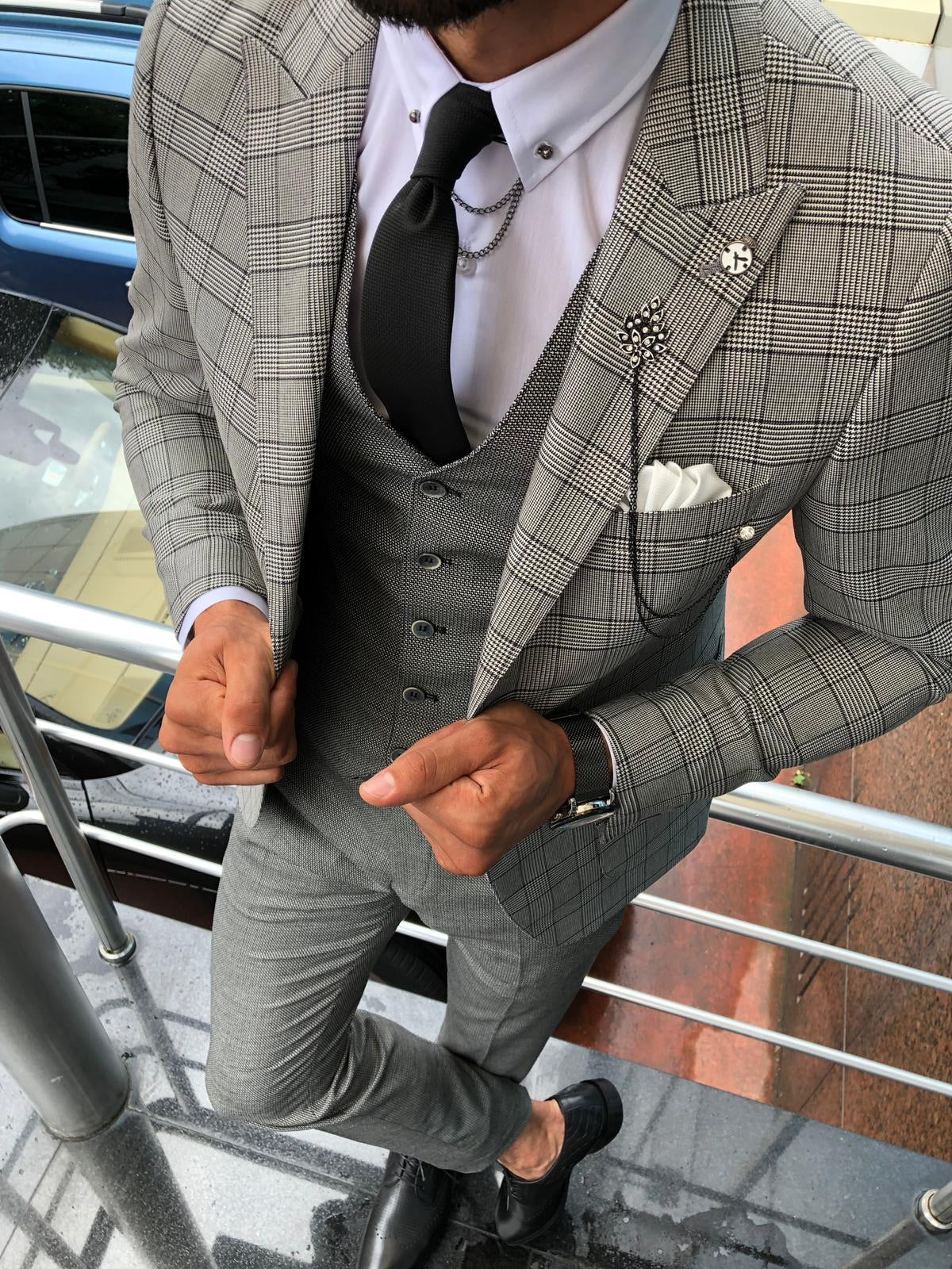 Greh Slim-Fit Plaid Suit Vest Gray-baagr.myshopify.com-suit-BOJONI