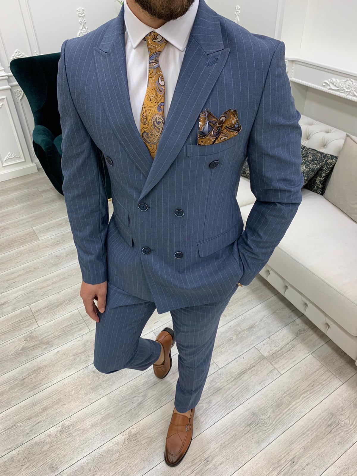 Furino Blue Slim Fit Double Breasted Pinstripe Suit-baagr.myshopify.com-1-BOJONI