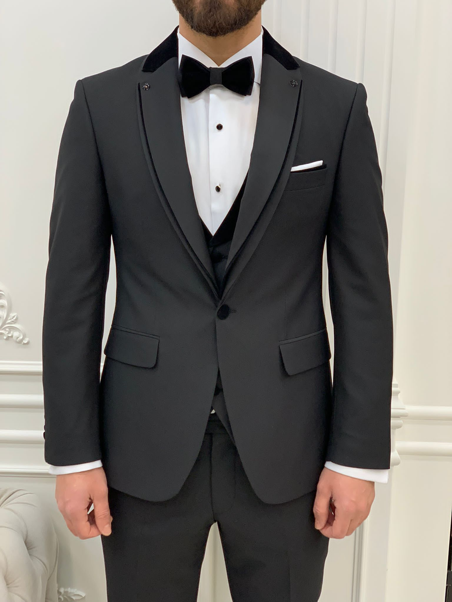 Bojoni Tishko Black Shawl  Collar Slim Fit Tuxedo