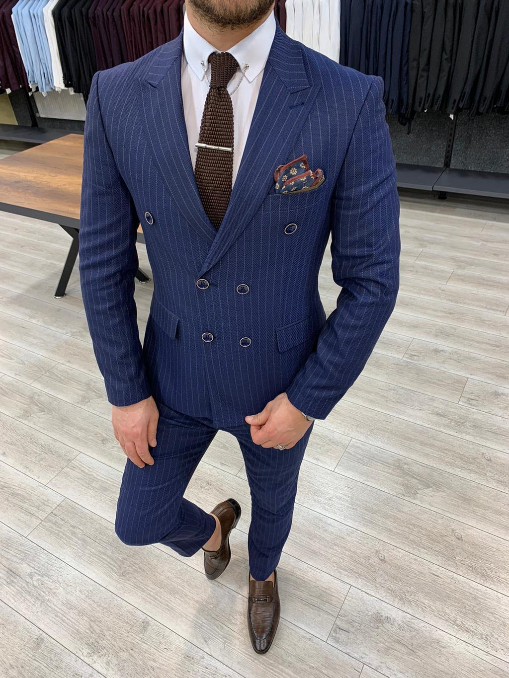 Zapali Navy Blue Double Breasted Slim Fit  Suit-baagr.myshopify.com-1-BOJONI