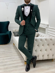 Partoni Royal Green Velvet Slim Fit Tuxedo-baagr.myshopify.com-1-BOJONI