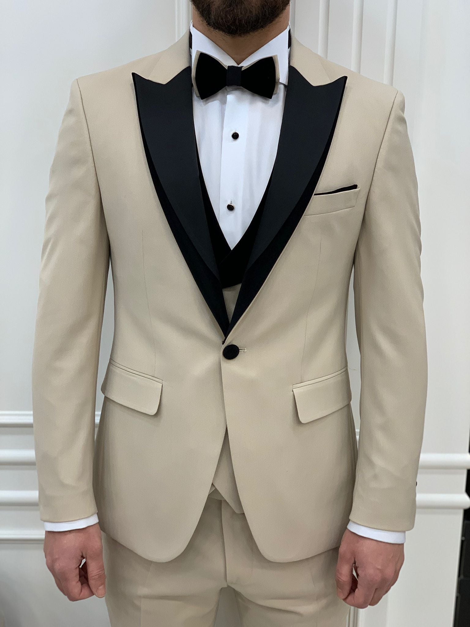 Bojoni Tishko Beige  Slim Fit Tuxedo