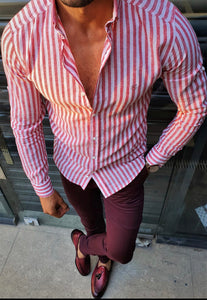 Ardenza Claret Red Slim Fit Striped Shirt-baagr.myshopify.com-Shirt-BOJONI