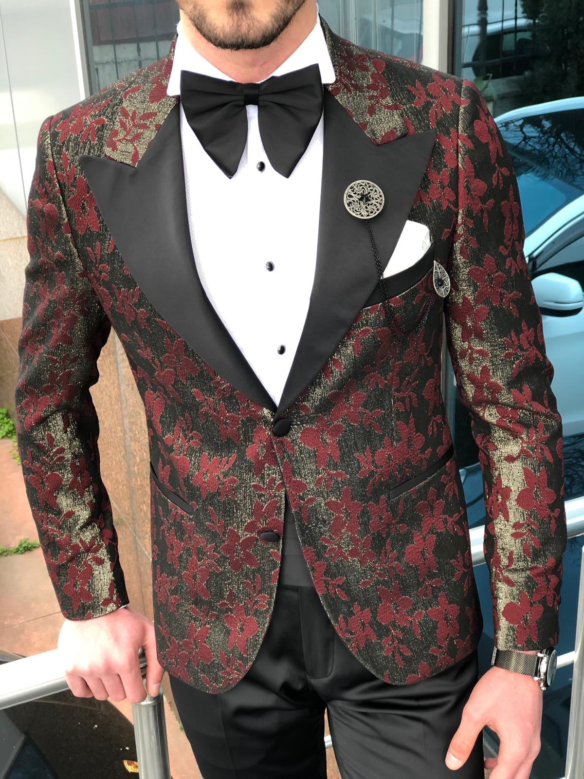 Slim-Fit Tuxedo Suit Claret red-baagr.myshopify.com-suit-BOJONI