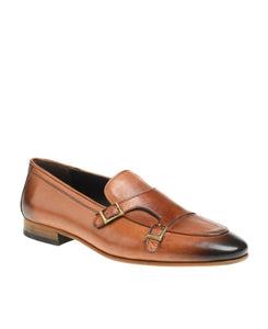 Bojoni Stepano Double Button Leather Tan Loafer