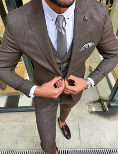 Tommy Brown Slim Fit Patterned Suit-baagr.myshopify.com-suit-BOJONI