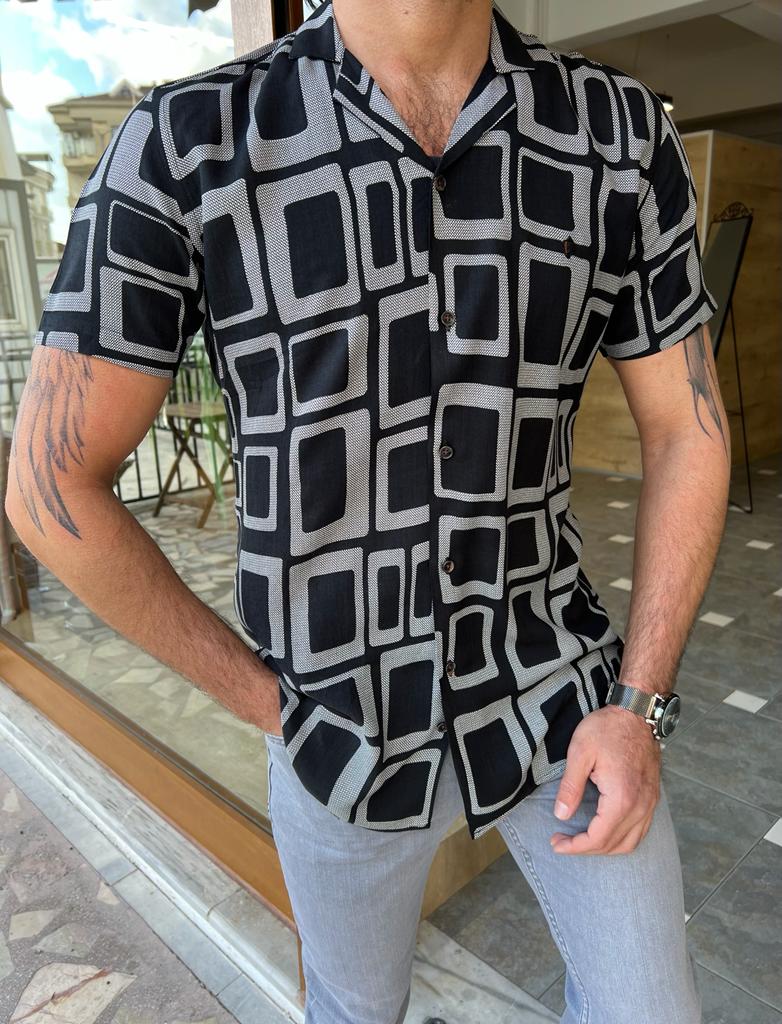 Bojoni Manteno Collared Short Black Sleeve Shirt