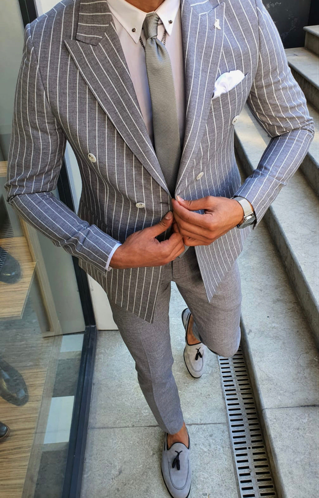 Bojoni White Slim Fit Pinstripe Double Breasted Suit-baagr.myshopify.com-suit-BOJONI