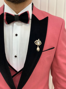 Bojoni Tishko Pink Velvet  Slim Fit Tuxedo