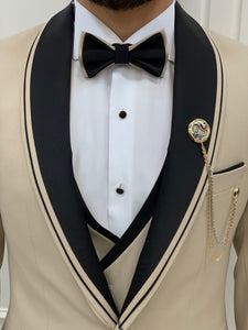 Bojoni Tishko Beige Shawl Collar Slim Fit Tuxedo