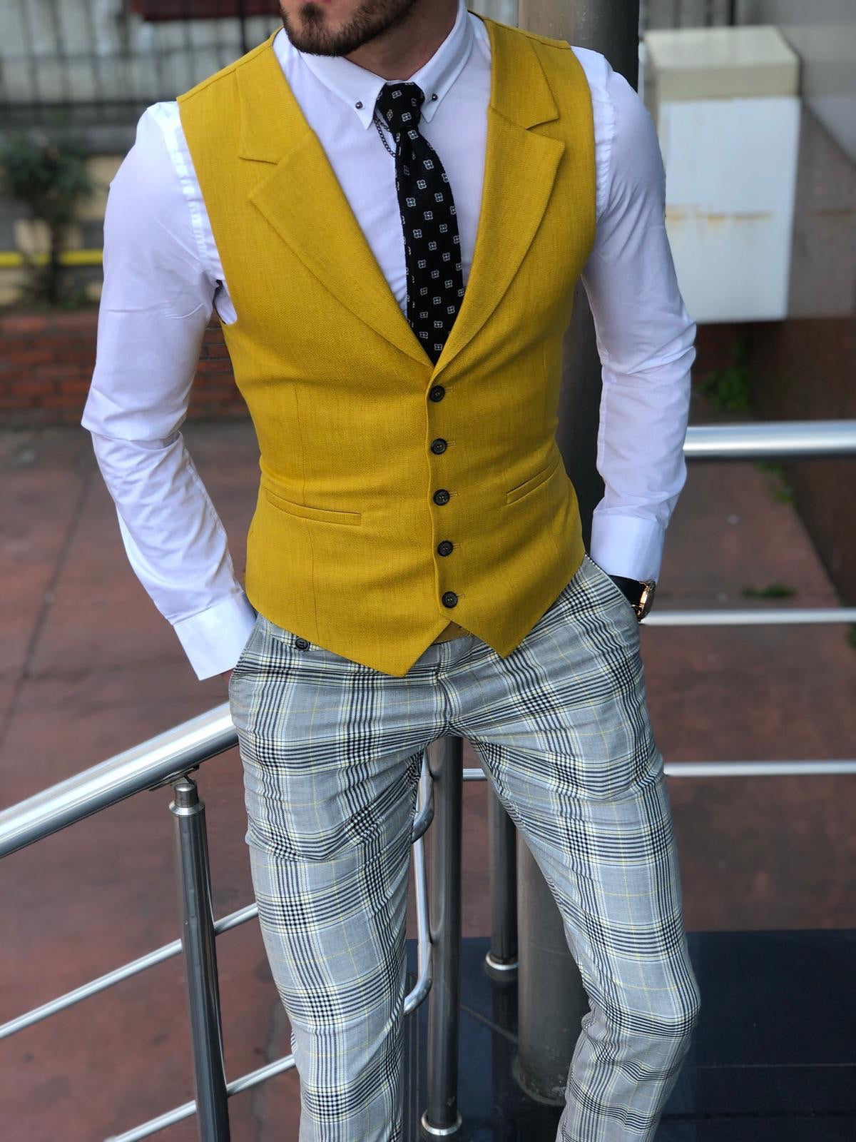 Multi Slim-Fit  Suit Vest Yellow-baagr.myshopify.com-suit-brabion