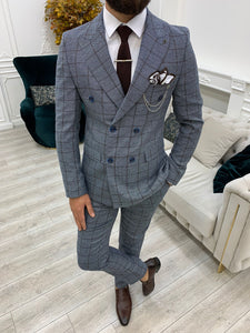 Rosario Blue Slim Fit Double Breasted Plaid Suit-baagr.myshopify.com-1-BOJONI