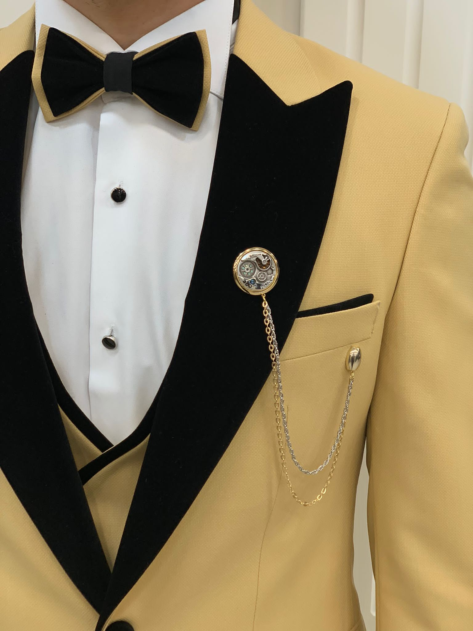 Bojoni Tishko Yellow Velvet  Slim Fit Tuxedo