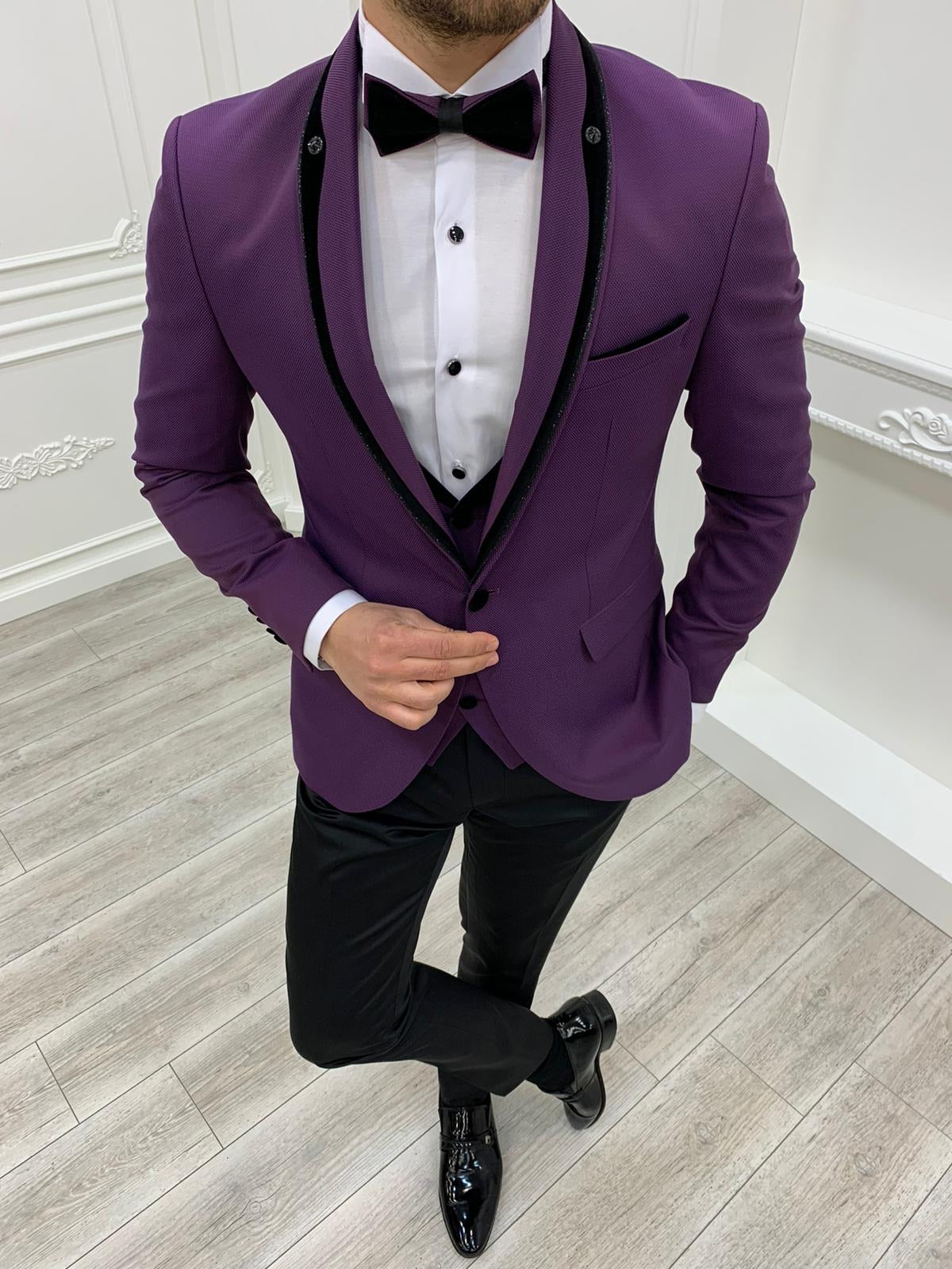 Partoni Royal Purple Slim Fit Tuxedo-baagr.myshopify.com-1-BOJONI