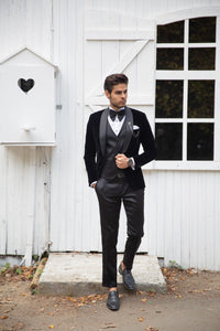 Plin Slim-Fit Velvet Vest Tuxedo Black-baagr.myshopify.com-suit-BOJONI