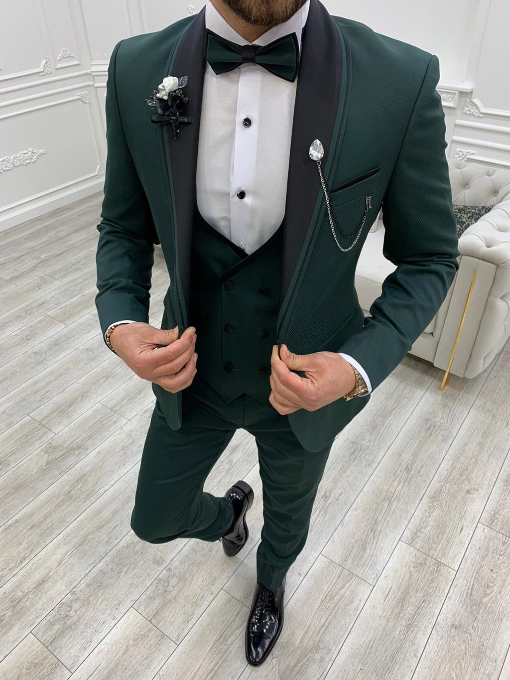 Partoni Royal Green Slim Fit Tuxedo-baagr.myshopify.com-1-BOJONI