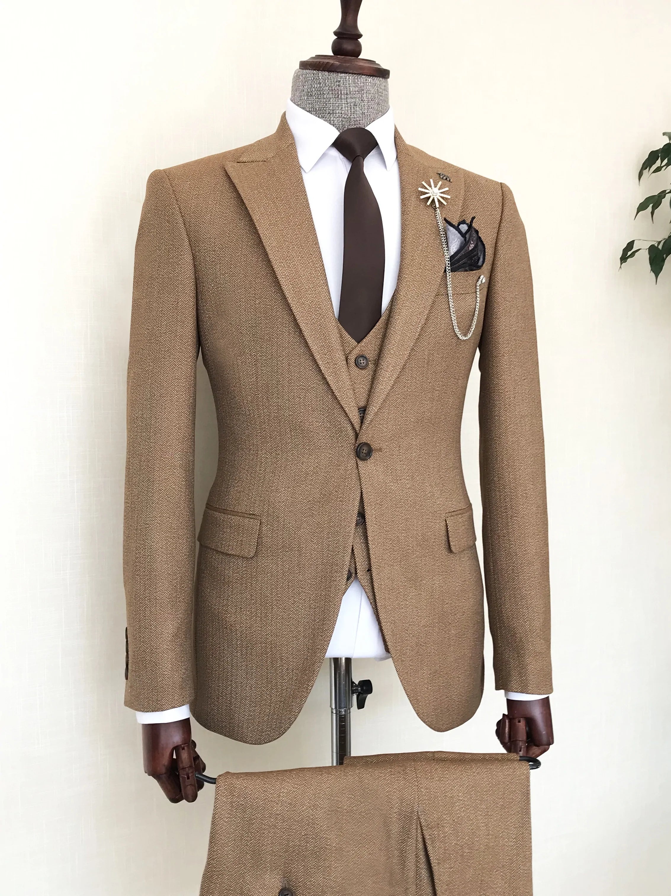 Camel Slim-Fit Suit 3-Piece