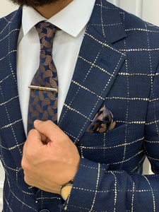 Serra Navy Blue Slim Fit Plaid Suit-baagr.myshopify.com-1-BOJONI