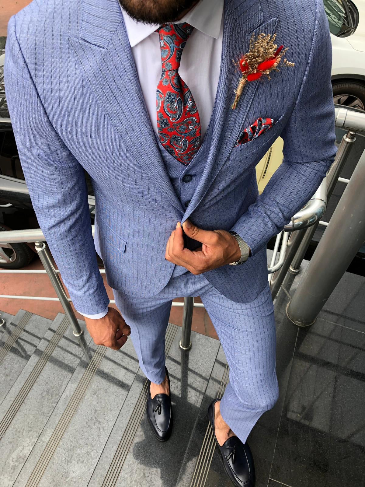 Bluness Slim-Fit Striped Suit Vest Blue-baagr.myshopify.com-suit-BOJONI
