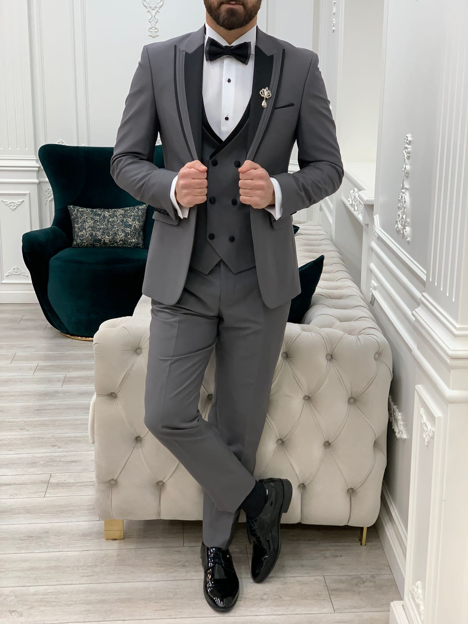 Bojoni Tishko Gray  Slim Fit Tuxedo