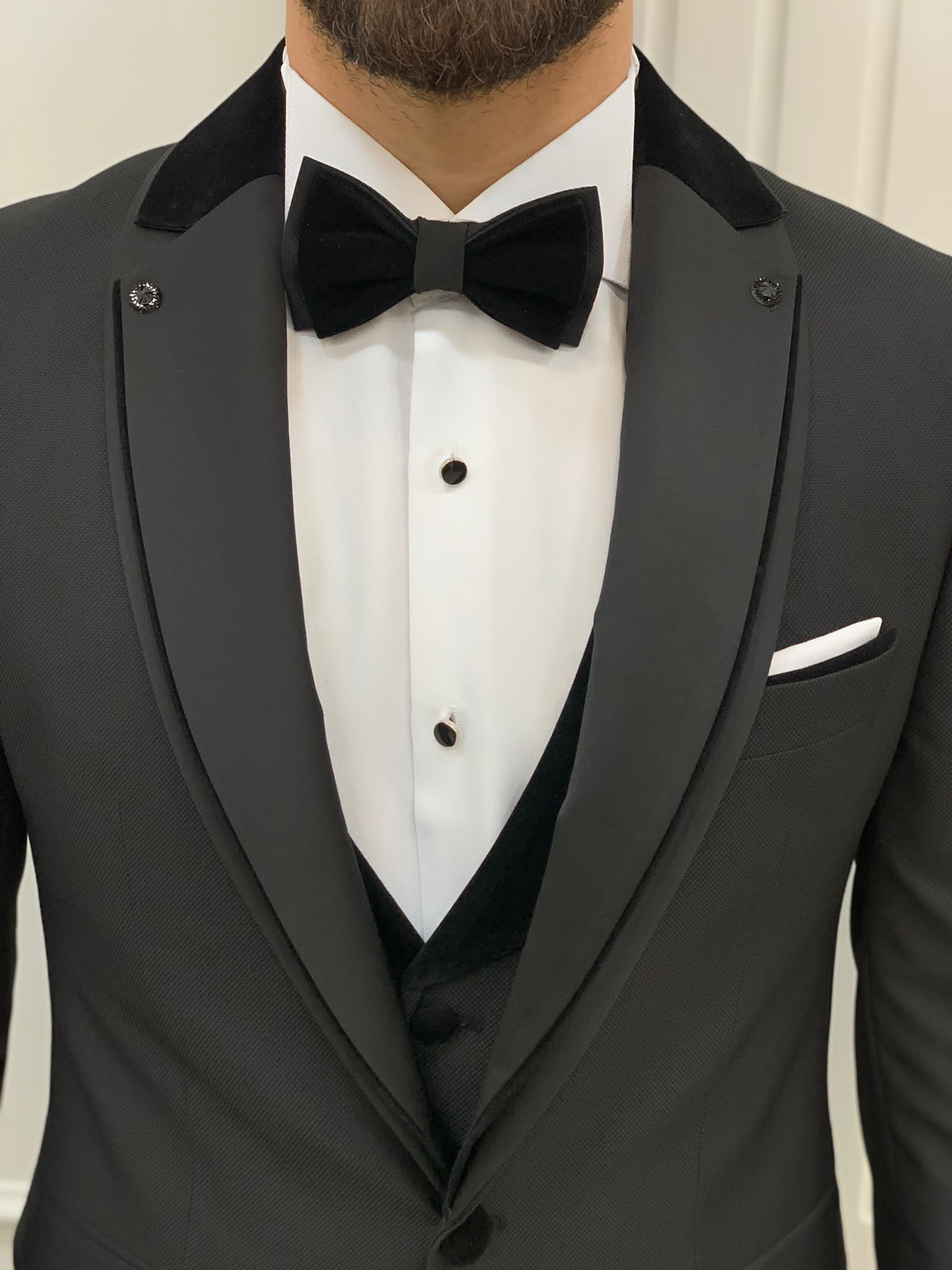 Bojoni Tishko Black Shawl  Collar Slim Fit Tuxedo