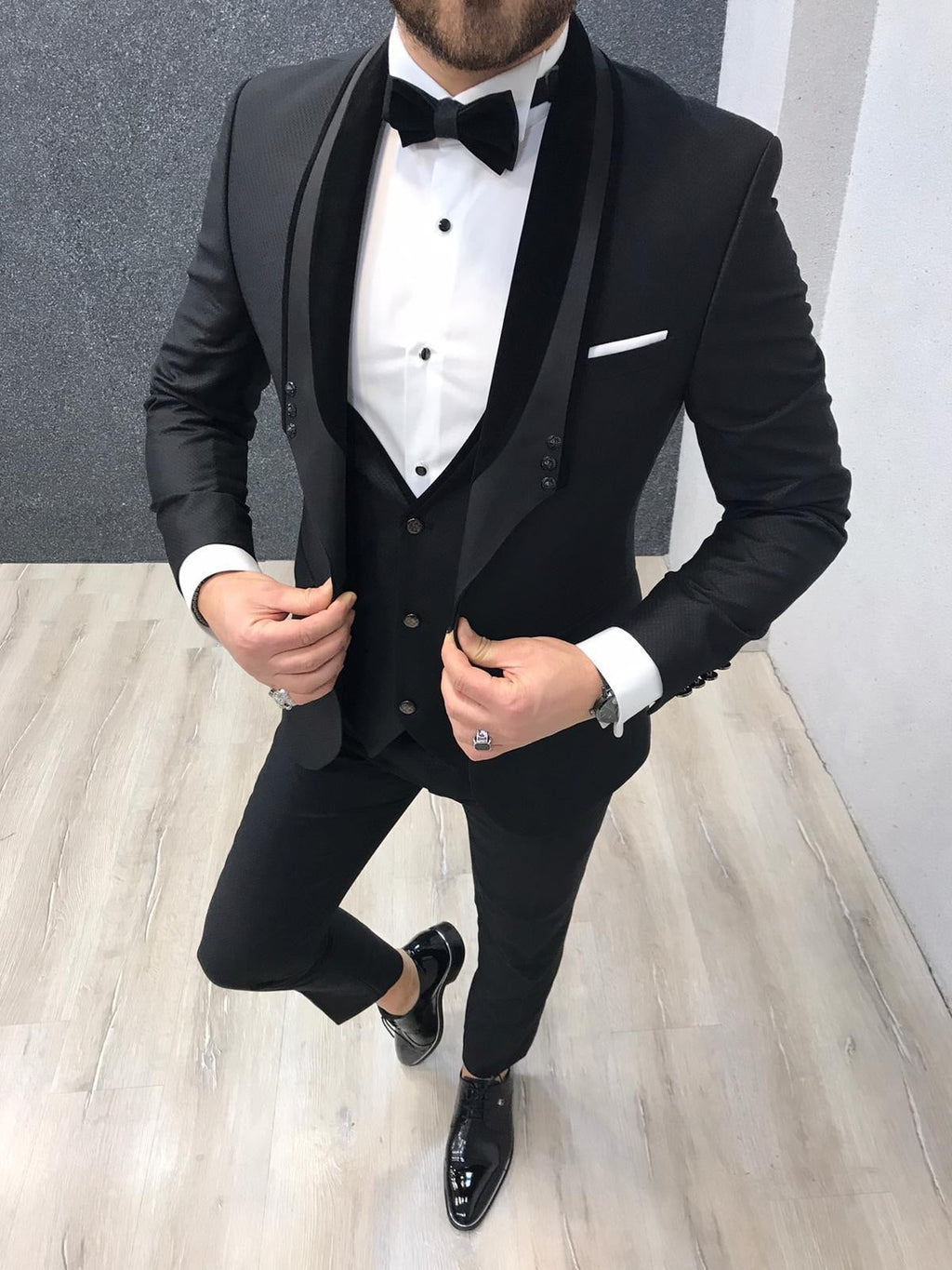 Nova Slim Fit Stone  Black Tuxedo-baagr.myshopify.com-1-BOJONI