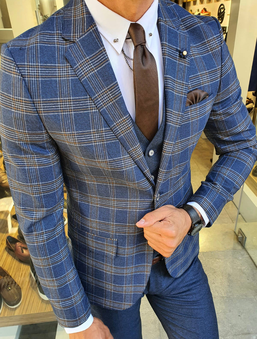 Henderson Navy Blue Slim Fit Plaid Suit-baagr.myshopify.com-suit-BOJONI