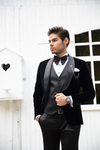 Plin Slim-Fit Velvet Vest Tuxedo Black-baagr.myshopify.com-suit-BOJONI