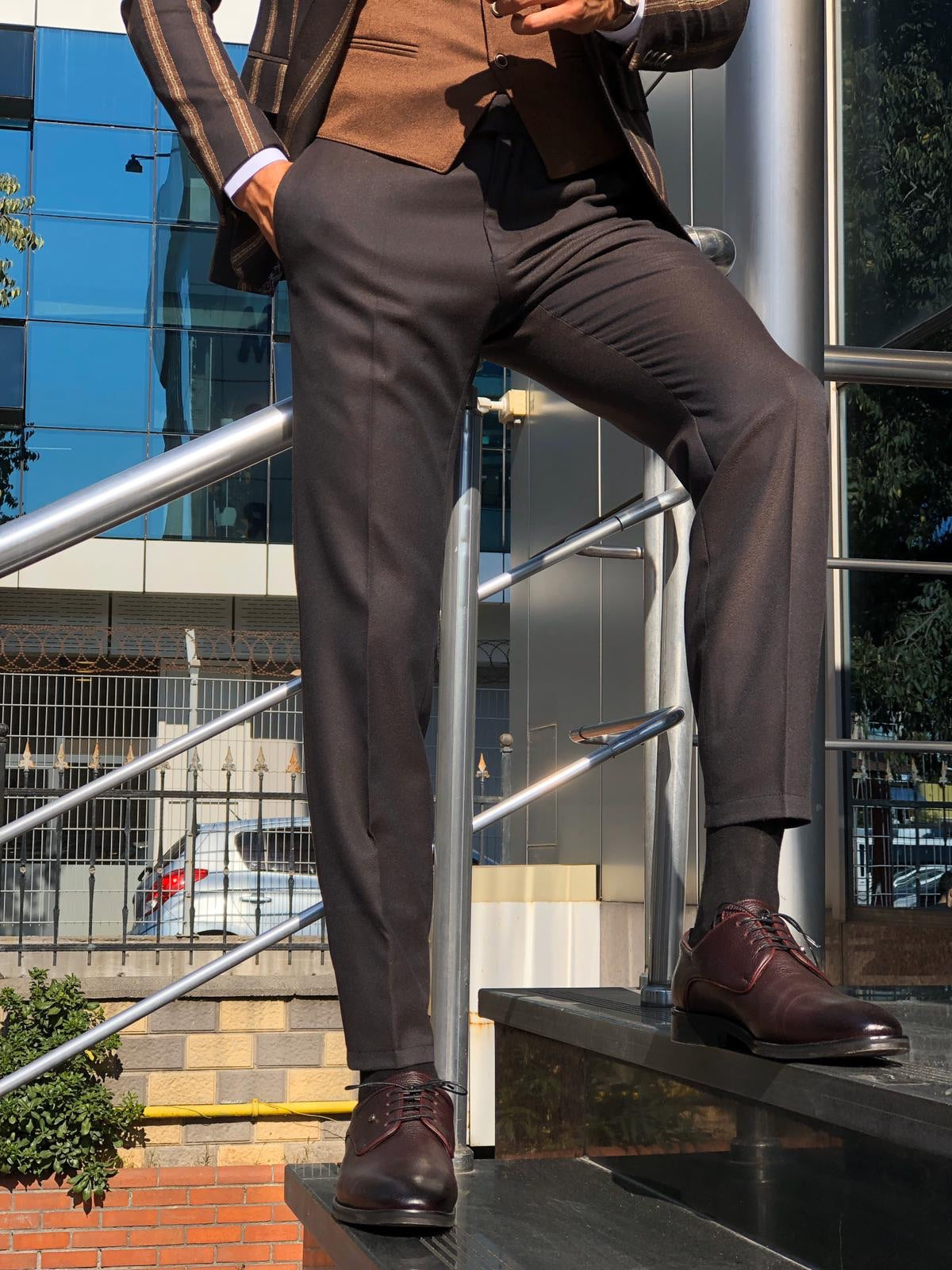 Lazi Slim-Fit Striped Suit Vest Brown-baagr.myshopify.com-suit-BOJONI