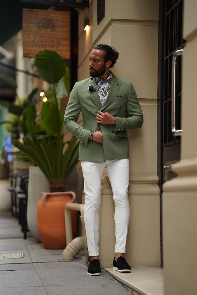 Bojoni Serra Green Slim Fit Combination Suit