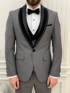 Bojoni Tishko Gray Shawl Velvet Collar Slim Fit Tuxedo